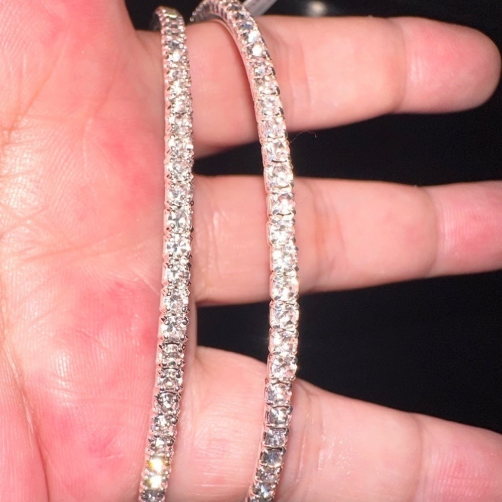 NEW~ Anthropologie Pavé Crystal Silver Hoop Earrings - Picture 4 of 8